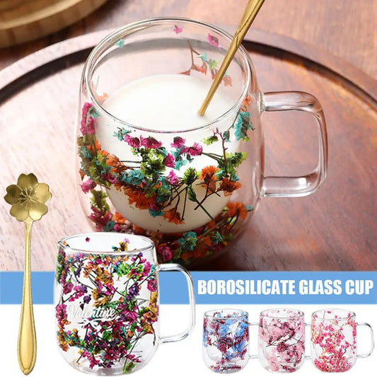 Floral Double Wall Glass Mug
