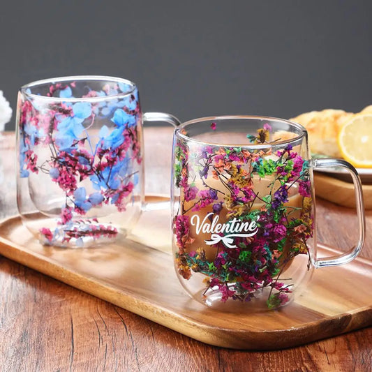 Floral Double Wall Glass Mug