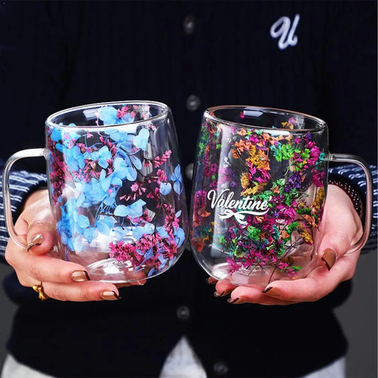 Floral Double Wall Glass Mug